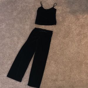 Cute and comfy black velvety two piece set. Size XS